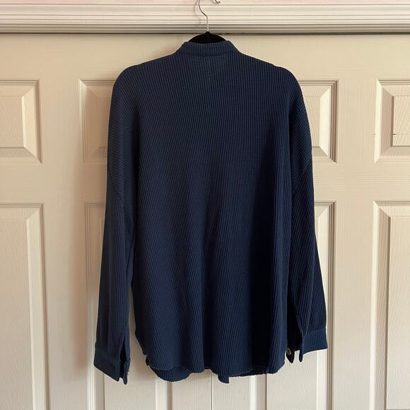 Chartou Women's Teal Blue Waffle Loose Fit Knit Button-Down Shacket Shirt Sz XL - Picture 3 of 8